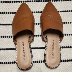 Lucky Brand Bidimin Pointed Toe Brown Leather Mules Size 6